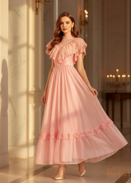 Festliches langes Chiffonkleid in Rosa - Ansicht 1