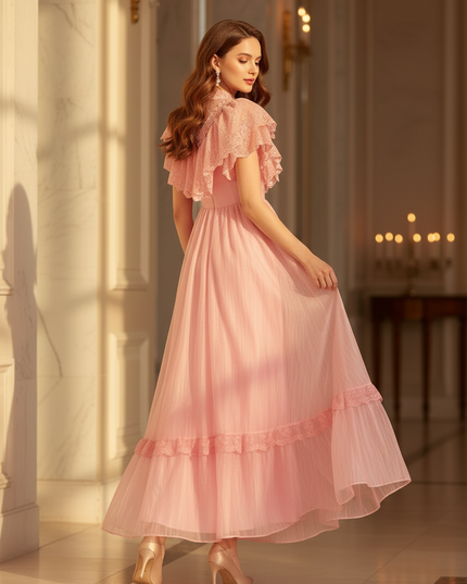 Festliches langes Chiffonkleid in Rosa - Ansicht 2