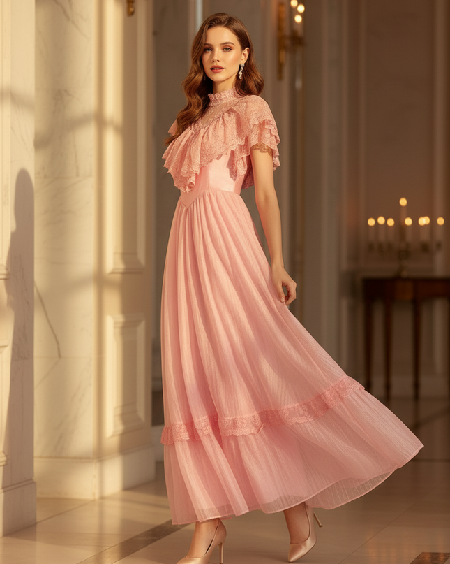Festliches langes Chiffonkleid in Rosa - Ansicht 3