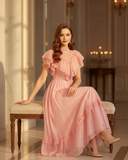 Festliches langes Chiffonkleid in Rosa - Ansicht 5