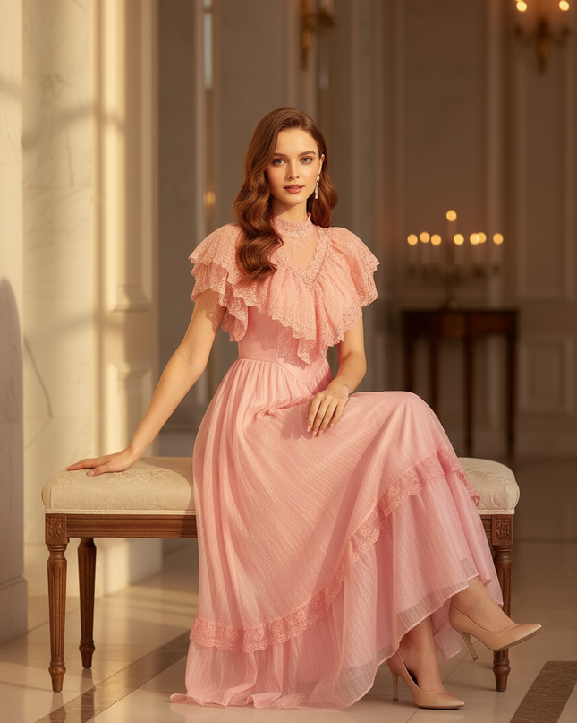 Festliches langes Chiffonkleid in Rosa - Ansicht 5