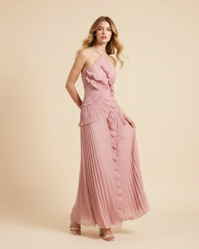 Rosa langes Kleid mit Neckholder - Ansicht 1