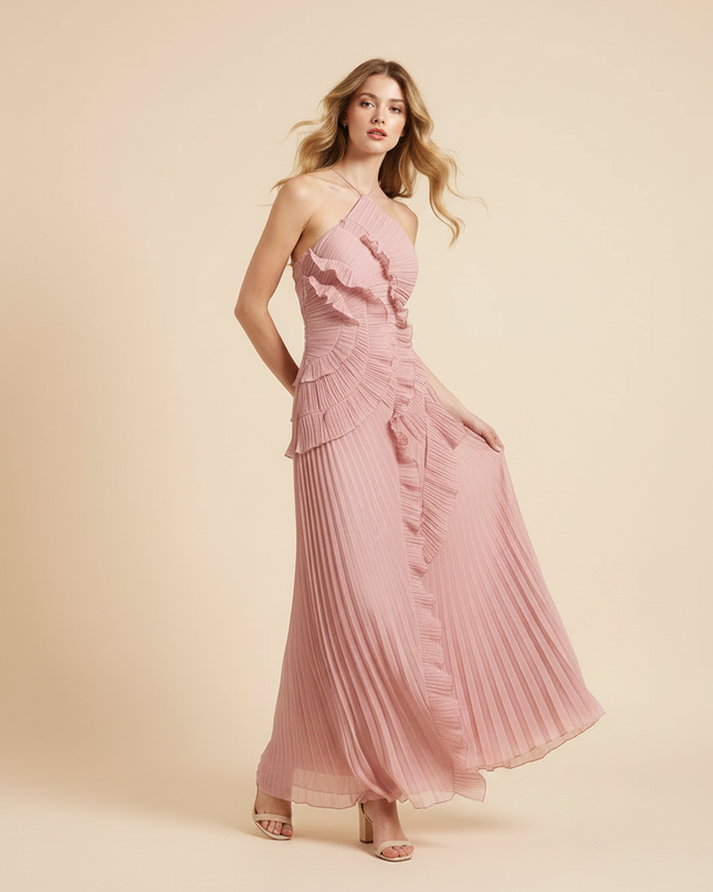 Rosa langes Kleid mit Neckholder - Ansicht 3