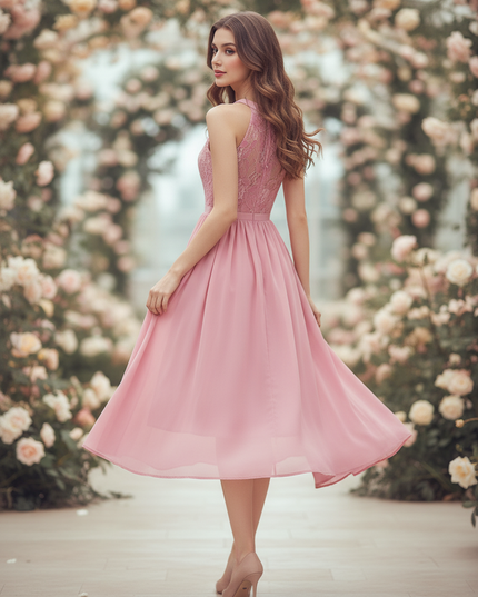 Rosa Chiffonkleid mit Neckholder - Ansicht 2
