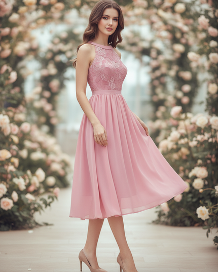 Rosa Chiffonkleid mit Neckholder - Ansicht 3