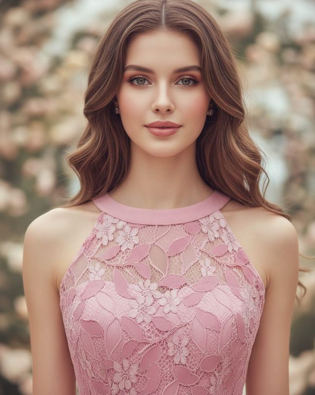 Rosa Chiffonkleid mit Neckholder - Ansicht 4