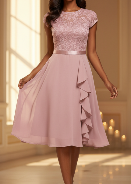 Rosa Chiffonkleid mit feiner Spitze - Ansicht 1