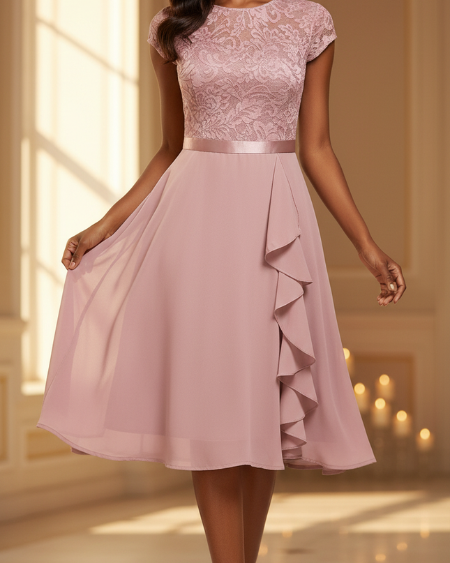 Rosa Chiffonkleid mit feiner Spitze - Ansicht 1