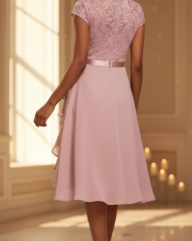 Rosa Chiffonkleid mit feiner Spitze - Ansicht 2