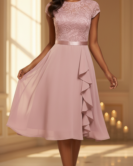 Rosa Chiffonkleid mit feiner Spitze - Ansicht 3