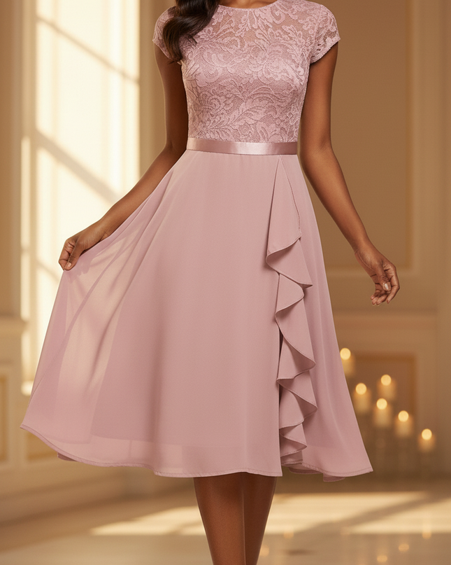 Rosa Chiffonkleid mit feiner Spitze - Ansicht 3