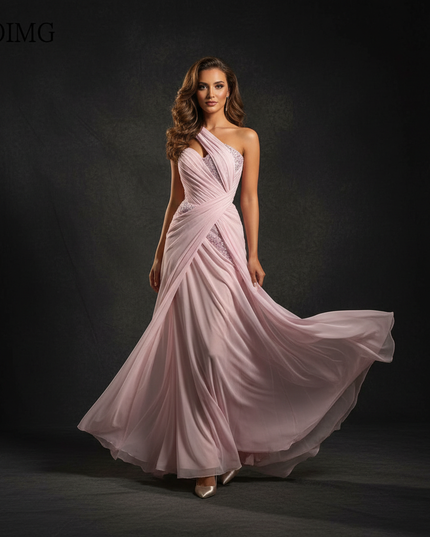 Rosa Abendkleid mit One-Shoulder-Schnitt - Ansicht 1