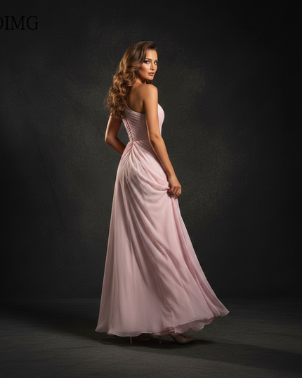 Rosa Abendkleid mit One-Shoulder-Schnitt - Ansicht 2