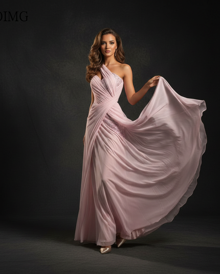 Rosa Abendkleid mit One-Shoulder-Schnitt - Ansicht 3