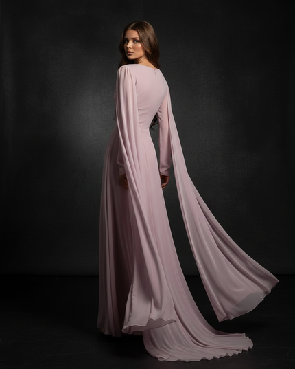 Rosa Chiffonkleid mit elegantem Cape - Ansicht 2
