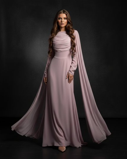 Rosa Chiffonkleid mit elegantem Cape - Ansicht 3