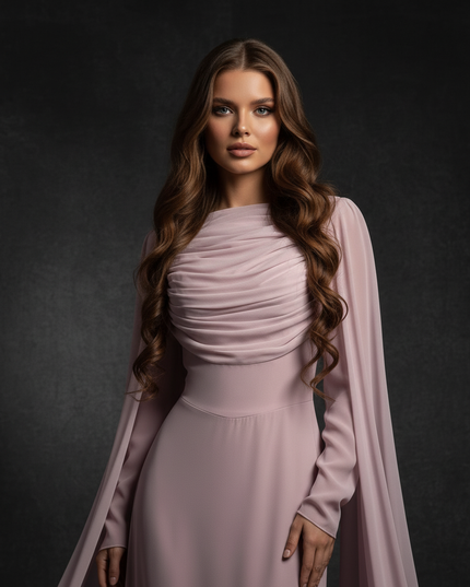 Rosa Chiffonkleid mit elegantem Cape - Ansicht 4