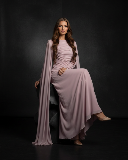Rosa Chiffonkleid mit elegantem Cape - Ansicht 5
