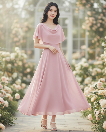 Rosa Chiffon-Midikleid - Ansicht 1
