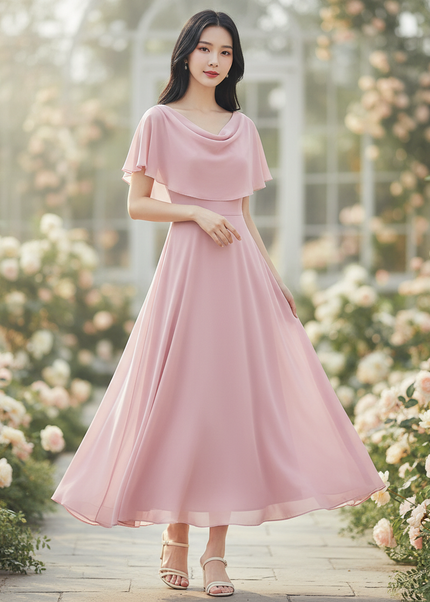 Rosa Chiffon-Midikleid - Ansicht 1