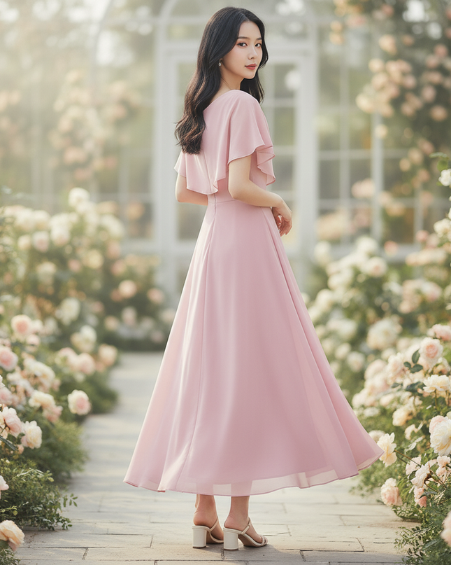 Rosa Chiffon-Midikleid - Ansicht 2