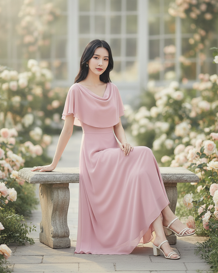 Rosa Chiffon-Midikleid - Ansicht 5