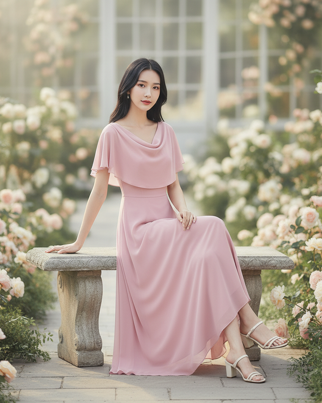 Rosa Chiffon-Midikleid - Ansicht 5