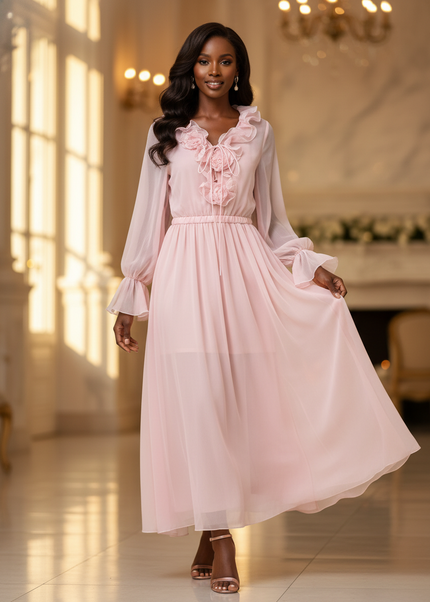 Rosa kurzes Kleid mit 3D-Blumendetails - Ansicht 1