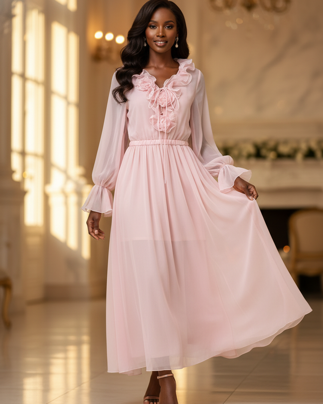 Rosa kurzes Kleid mit 3D-Blumendetails - Ansicht 1