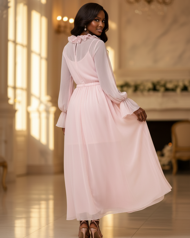 Rosa kurzes Kleid mit 3D-Blumendetails - Ansicht 2