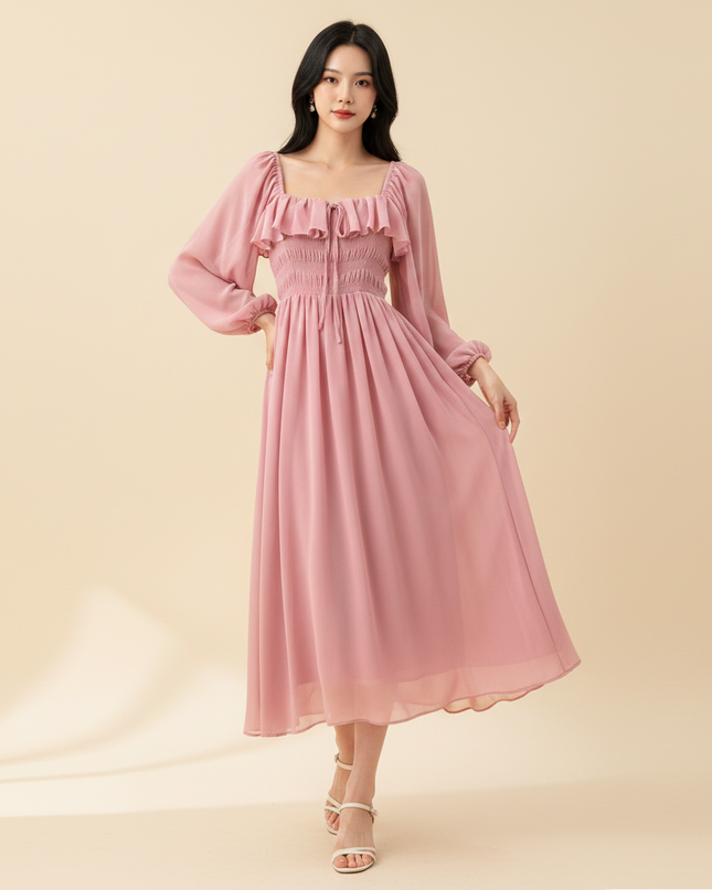Rosa langes Chiffonkleid - Ansicht 1