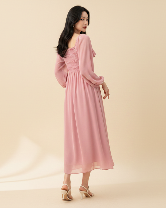 Rosa langes Chiffonkleid - Ansicht 2