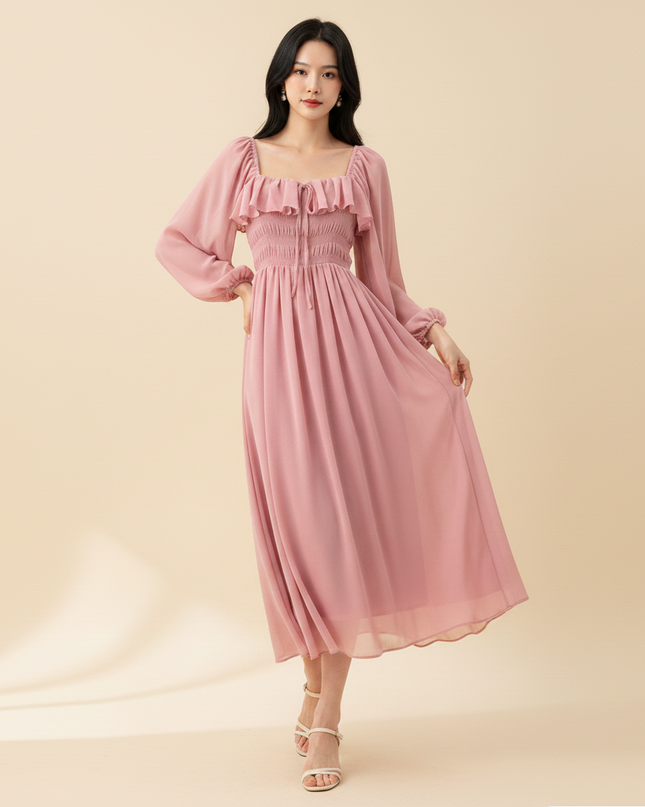 Rosa langes Chiffonkleid - Ansicht 3