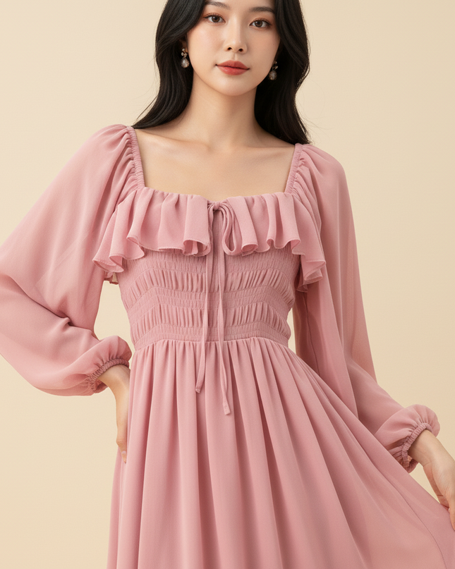 Rosa langes Chiffonkleid - Ansicht 4