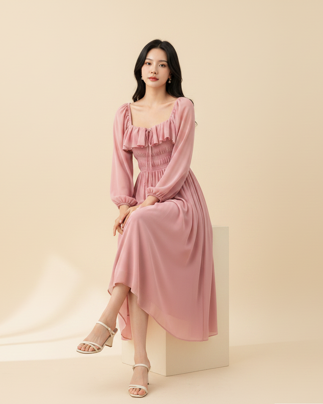 Rosa langes Chiffonkleid - Ansicht 5