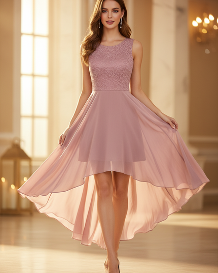 Verspieltes Chiffonkleid in Altrosa - Ansicht 1