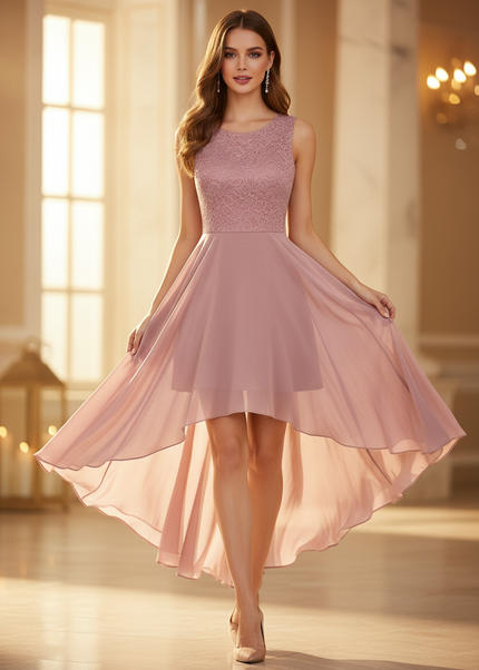 Verspieltes Chiffonkleid in Altrosa - Ansicht 1
