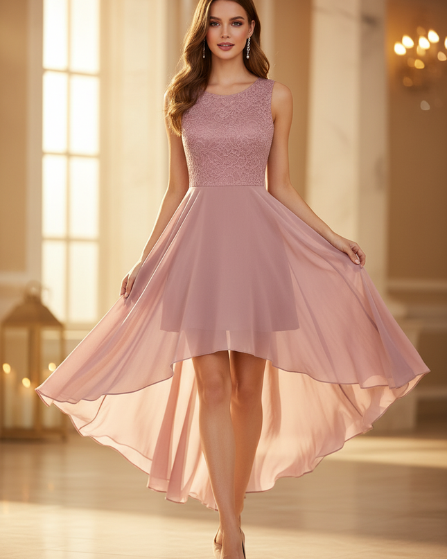 Verspieltes Chiffonkleid in Altrosa - Ansicht 1