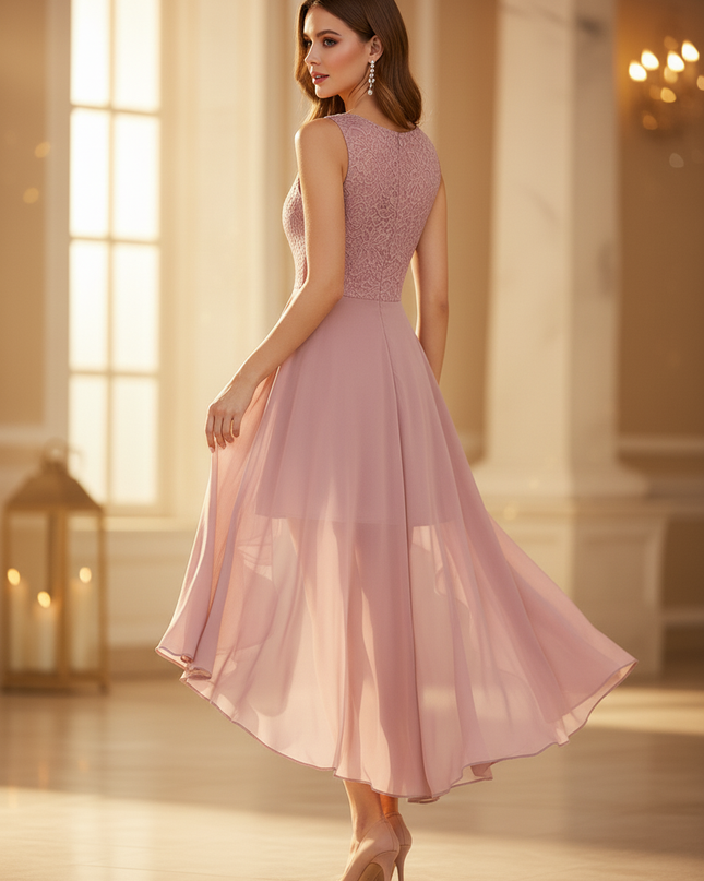 Verspieltes Chiffonkleid in Altrosa - Ansicht 2