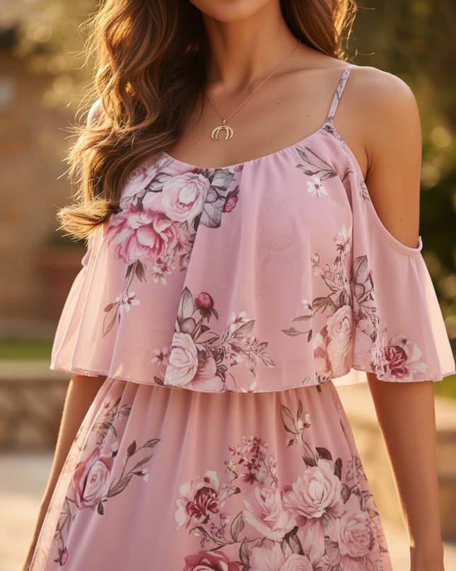 Rosa kurzes Kleid mit Ruschendetails - Ansicht 4