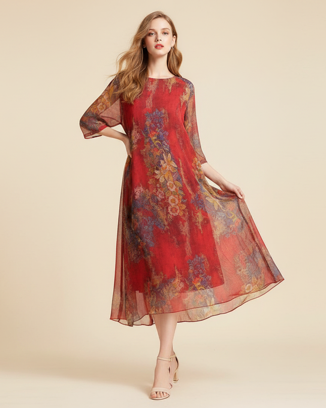 Chiffonkleid mit zartem Blumendruck - Ansicht 1