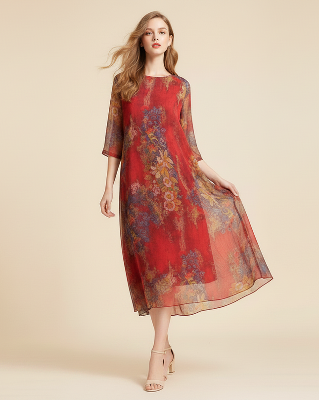 Chiffonkleid mit zartem Blumendruck - Ansicht 3