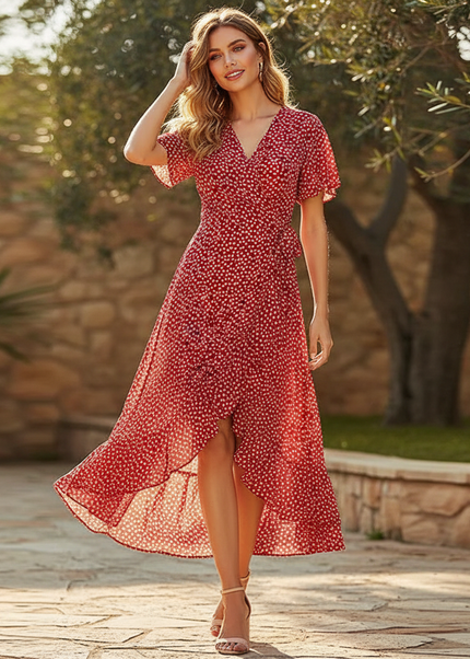 Rotes Wickelkleid aus edlem Chiffon - Ansicht 1