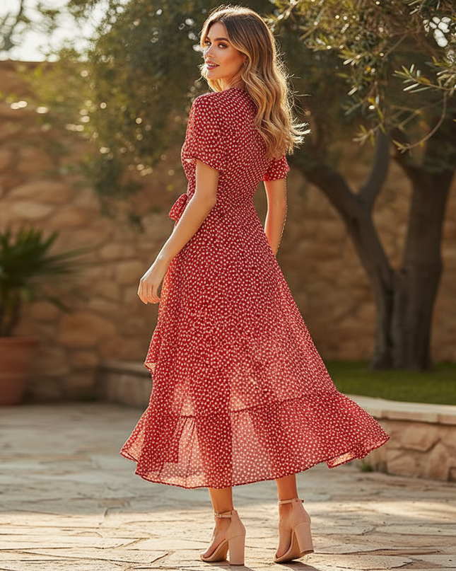 Rotes Wickelkleid aus edlem Chiffon - Ansicht 2