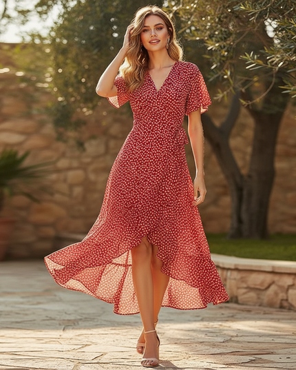 Rotes Wickelkleid aus edlem Chiffon - Ansicht 3