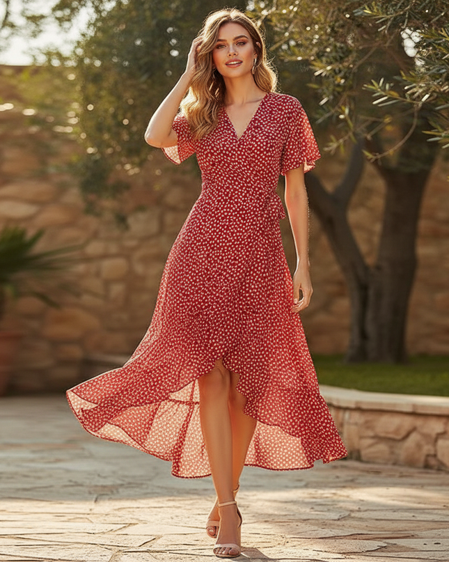 Rotes Wickelkleid aus edlem Chiffon - Ansicht 3