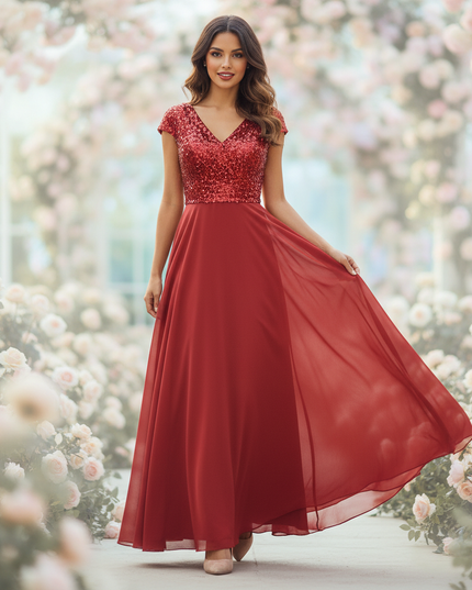 Glamouroeses Chiffonkleid mit Pailletten - Ansicht 1