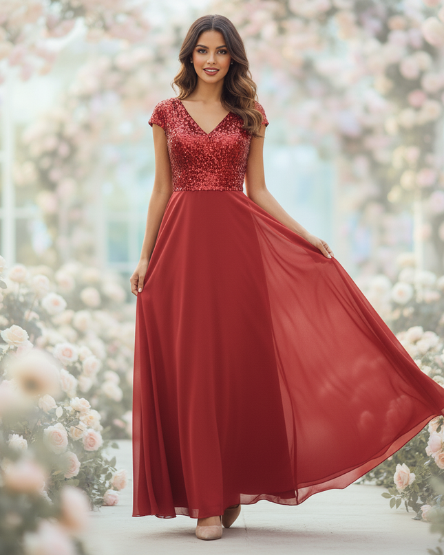Glamouroeses Chiffonkleid mit Pailletten - Ansicht 3