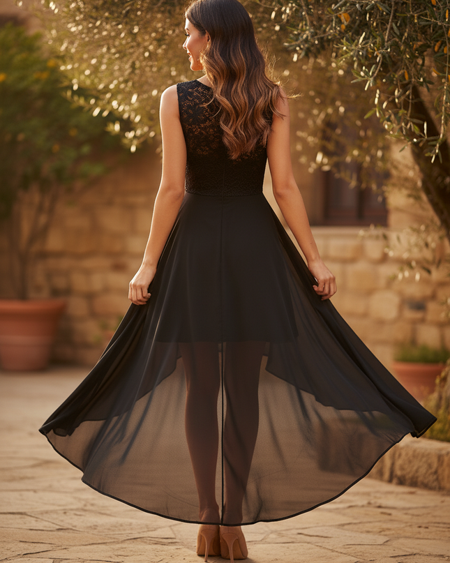 Chiffonkleid aermellos mit Spitze - Ansicht 2