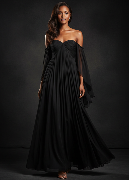 Chiffonkleid Empire in Tiefschwaerze - Ansicht 1